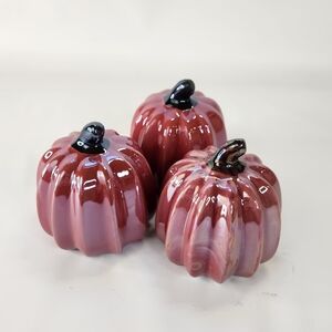 Set of 3 Ceramic Pumpkins Iridescent Thanksgiving Decor Fall Autumn Wedding